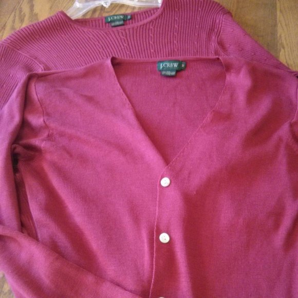 Red J Crew 100% Silk Twinset Size M Old Money Classic Preppy Academia Librarian - Picture 3 of 16